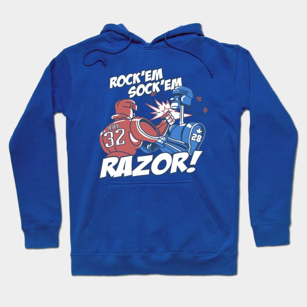 Rock'em Sock'em Razor! Hoodie by Carl Cordes